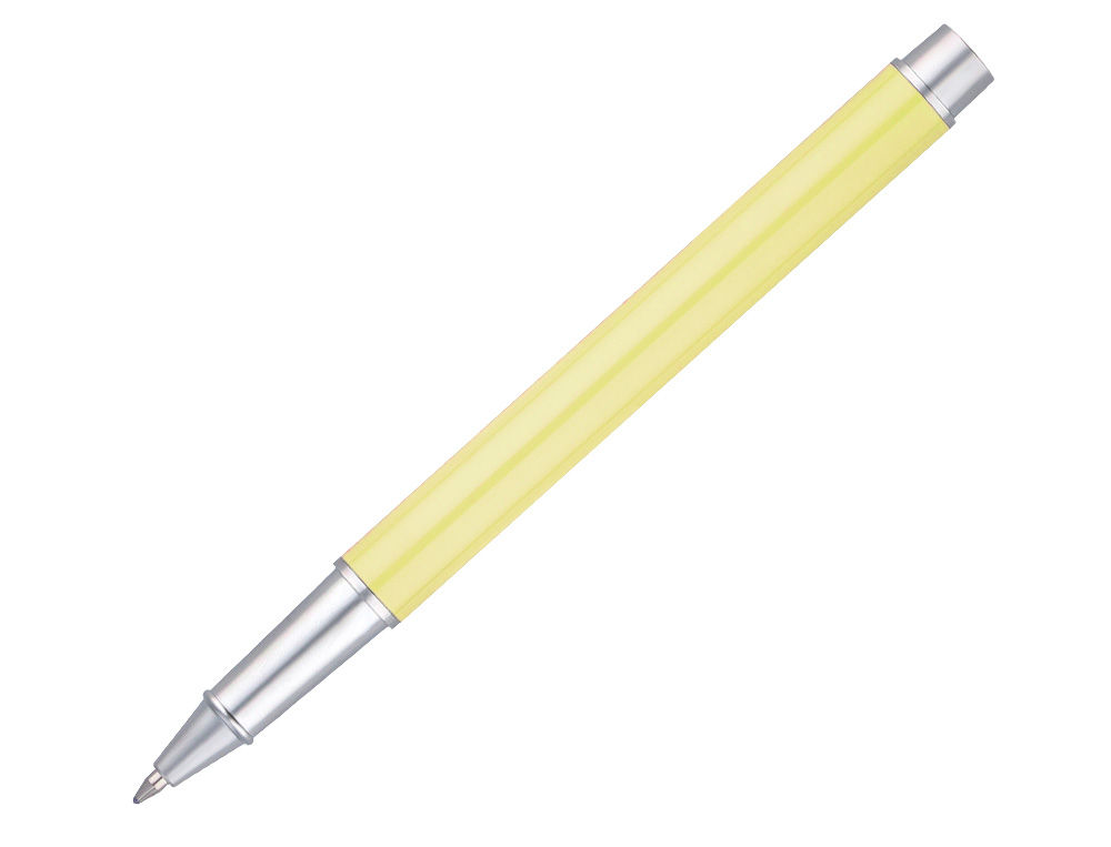 JUEGO BOLIGRAFO Y ROLLER BELIUS ENDLESS SUMMER ALUMINIO COLOR AMARILLO Y PLATEADO TINTA AZUL CAJA DE DISEÑO