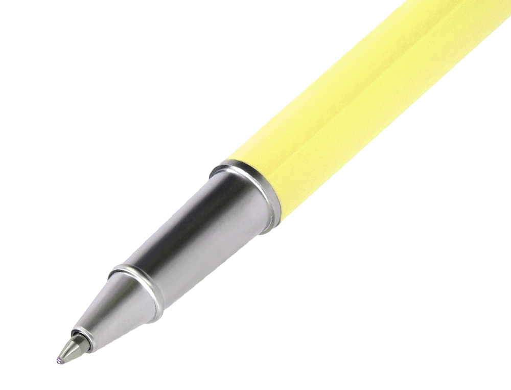 JUEGO BOLIGRAFO Y ROLLER BELIUS ENDLESS SUMMER ALUMINIO COLOR AMARILLO Y PLATEADO TINTA AZUL CAJA DE DISEÑO