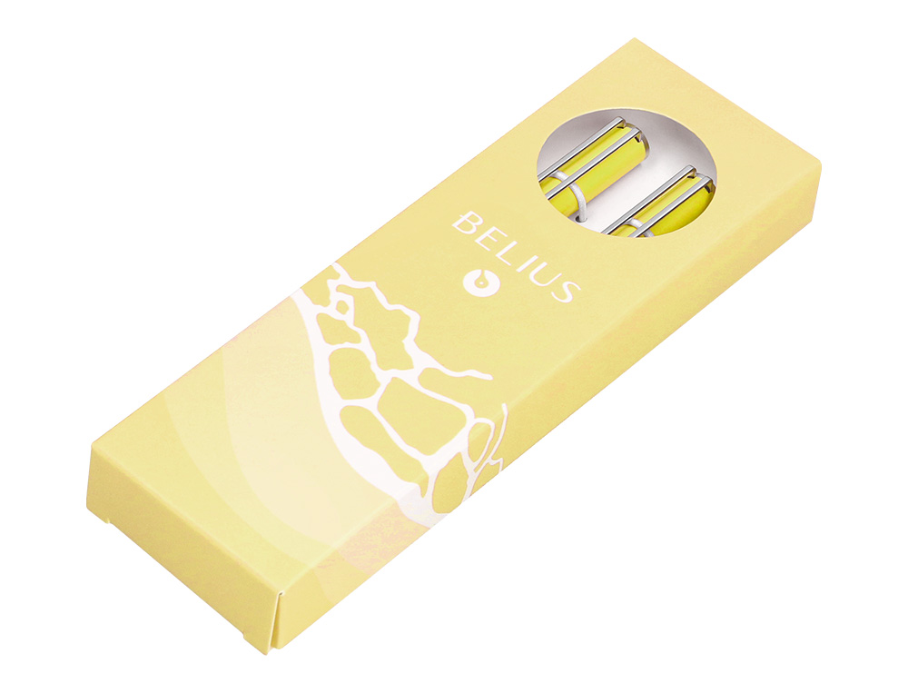 JUEGO BOLIGRAFO Y ROLLER BELIUS ENDLESS SUMMER ALUMINIO COLOR AMARILLO Y PLATEADO TINTA AZUL CAJA DE DISEÑO
