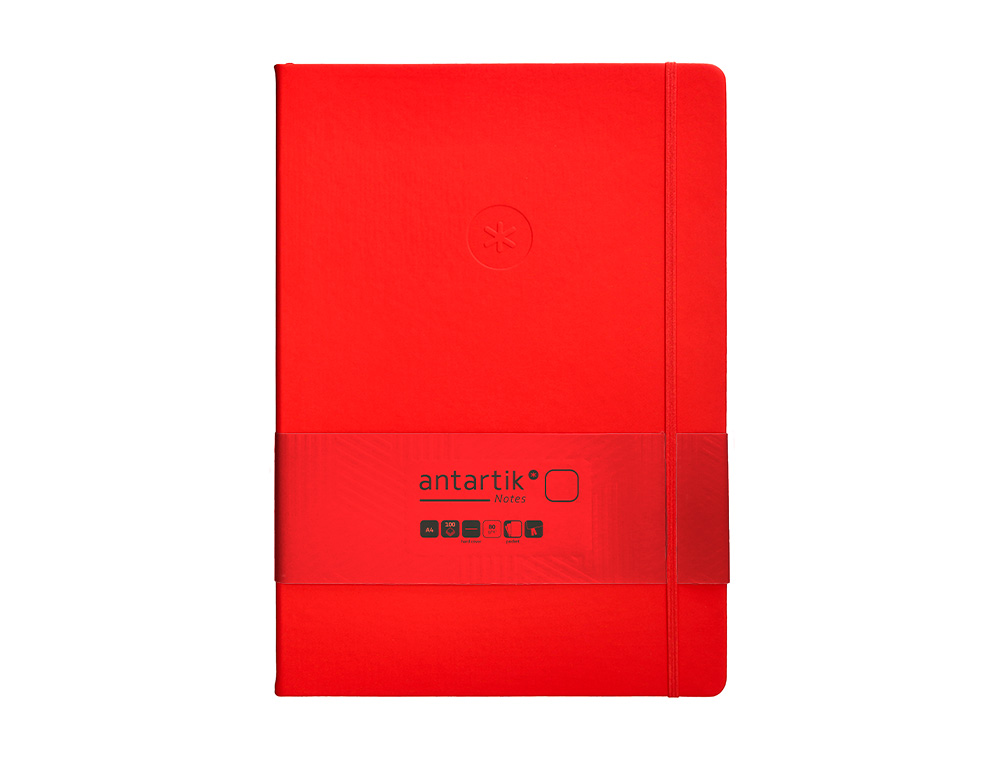 CUADERNO CON GOMILLA ANTARTIK NOTES TAPA DURA A4 HOJAS LISAS ROJO 100 HOJAS 80 GR FSC