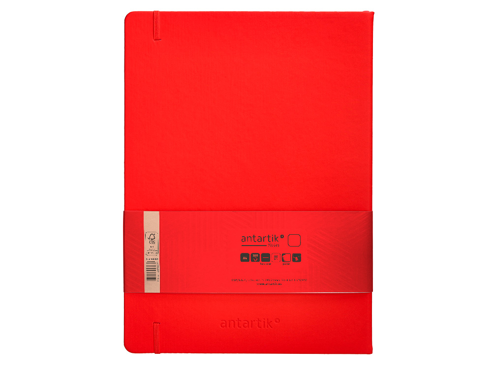 CUADERNO CON GOMILLA ANTARTIK NOTES TAPA DURA A4 HOJAS LISAS ROJO 100 HOJAS 80 GR FSC