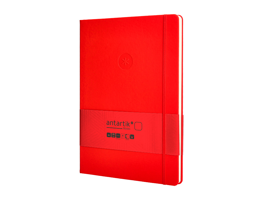CUADERNO CON GOMILLA ANTARTIK NOTES TAPA DURA A4 HOJAS LISAS ROJO 100 HOJAS 80 GR FSC