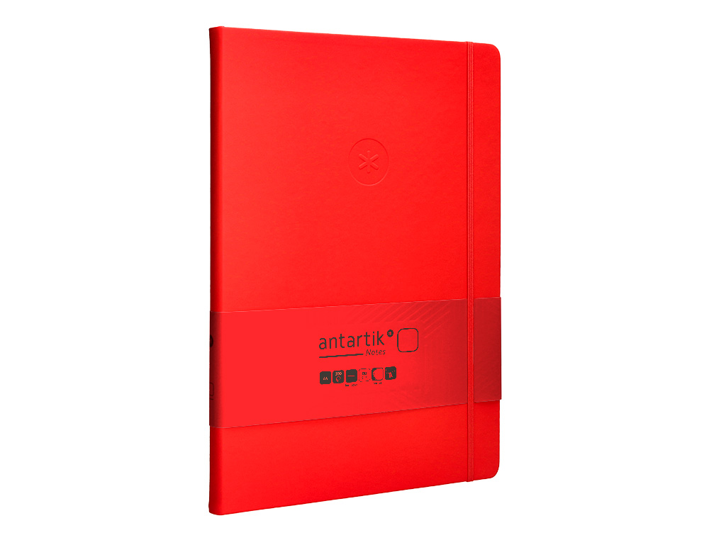 CUADERNO CON GOMILLA ANTARTIK NOTES TAPA DURA A4 HOJAS LISAS ROJO 100 HOJAS 80 GR FSC