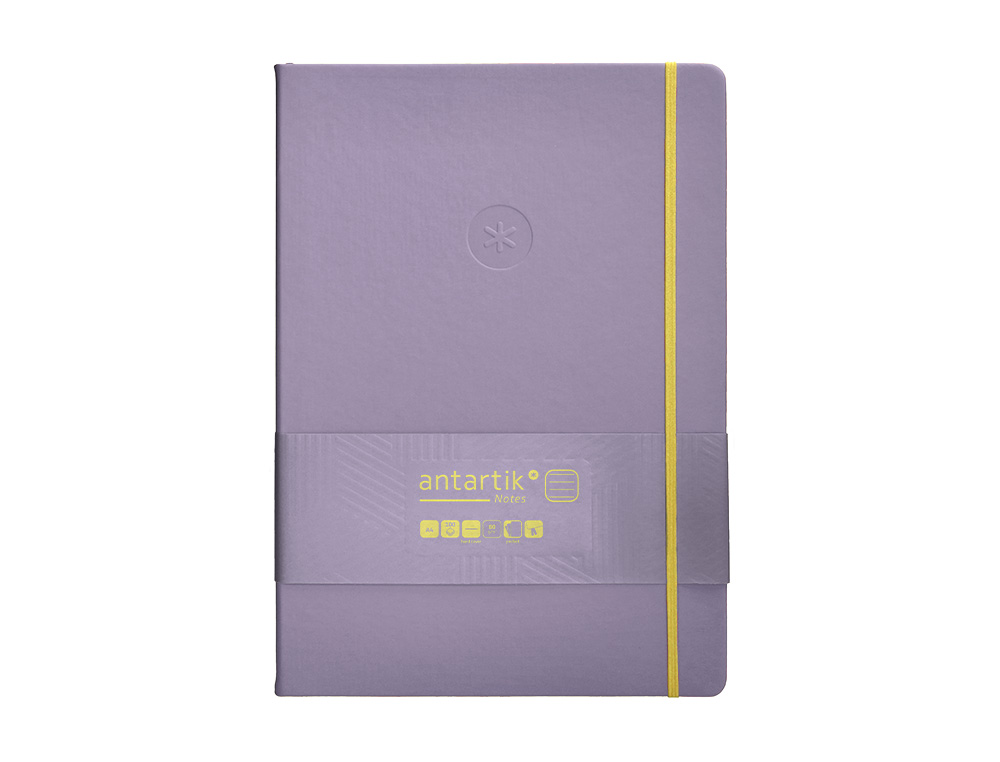 CUADERNO CON GOMILLA ANTARTIK NOTES TAPA DURA A4 HOJAS RAYAS MORADO Y AMARILLO 100 HOJAS 80 GR FSC