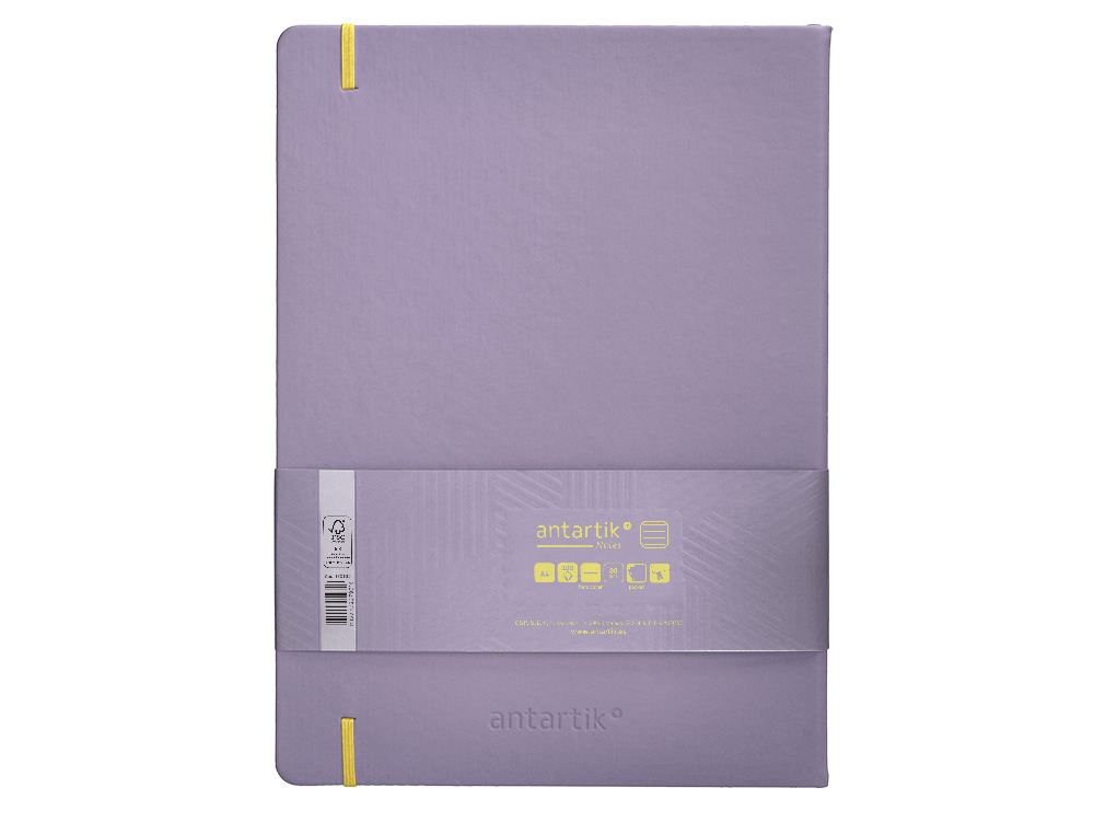 CUADERNO CON GOMILLA ANTARTIK NOTES TAPA DURA A4 HOJAS RAYAS MORADO Y AMARILLO 100 HOJAS 80 GR FSC