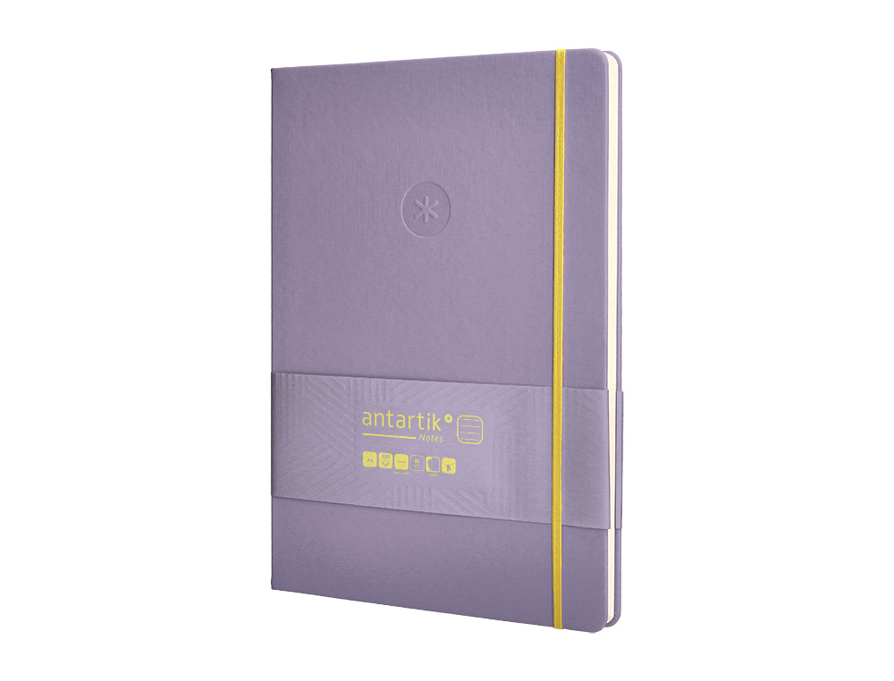 CUADERNO CON GOMILLA ANTARTIK NOTES TAPA DURA A4 HOJAS RAYAS MORADO Y AMARILLO 100 HOJAS 80 GR FSC