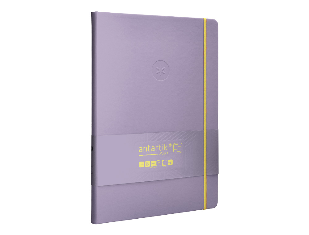 CUADERNO CON GOMILLA ANTARTIK NOTES TAPA DURA A4 HOJAS RAYAS MORADO Y AMARILLO 100 HOJAS 80 GR FSC