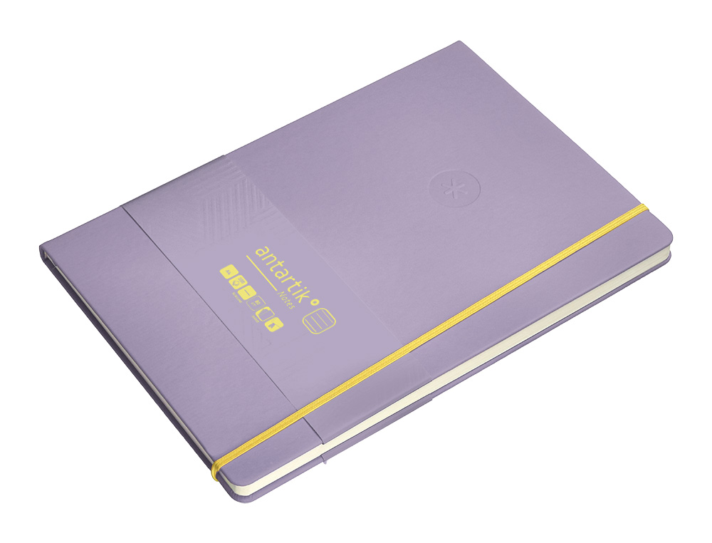 CUADERNO CON GOMILLA ANTARTIK NOTES TAPA DURA A4 HOJAS RAYAS MORADO Y AMARILLO 100 HOJAS 80 GR FSC
