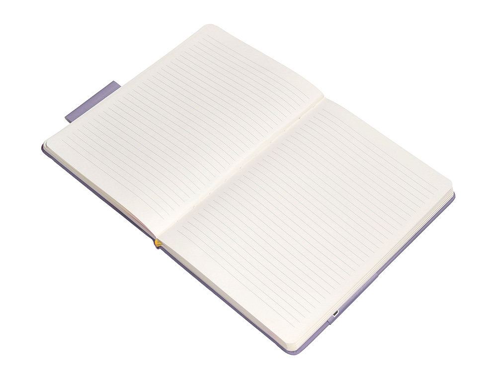 CUADERNO CON GOMILLA ANTARTIK NOTES TAPA DURA A4 HOJAS RAYAS MORADO Y AMARILLO 100 HOJAS 80 GR FSC