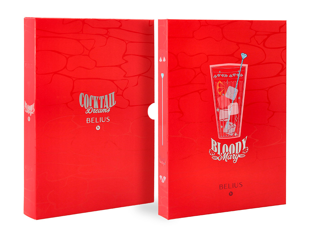 BOLIGRAFO Y WALLET BELIUS COCKTAILS BLOODY MARY ALUMINIOROJO PLATEADO RELIEVE TINTA COLOR AZUL CAJA DE DISEÑO