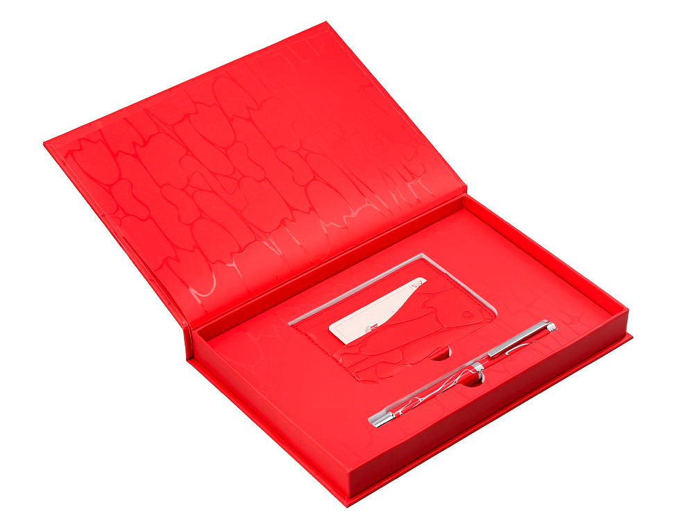 BOLIGRAFO Y WALLET BELIUS COCKTAILS BLOODY MARY ALUMINIOROJO PLATEADO RELIEVE TINTA COLOR AZUL CAJA DE DISEÑO