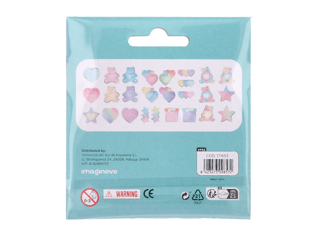 PEGATINAS IMAGINOVO NOTAS ADHESIVAS PAPEL FORMA OSO Y CORAZON 110X105 MM EN BLISTER