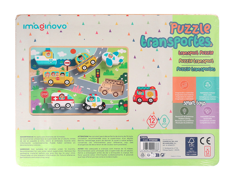 PUZLE INFANTIL IMAGINOVO MADERA 3D VEHICULOS +12 MESES 8 PIEZAS 29,5X22X1,7CM