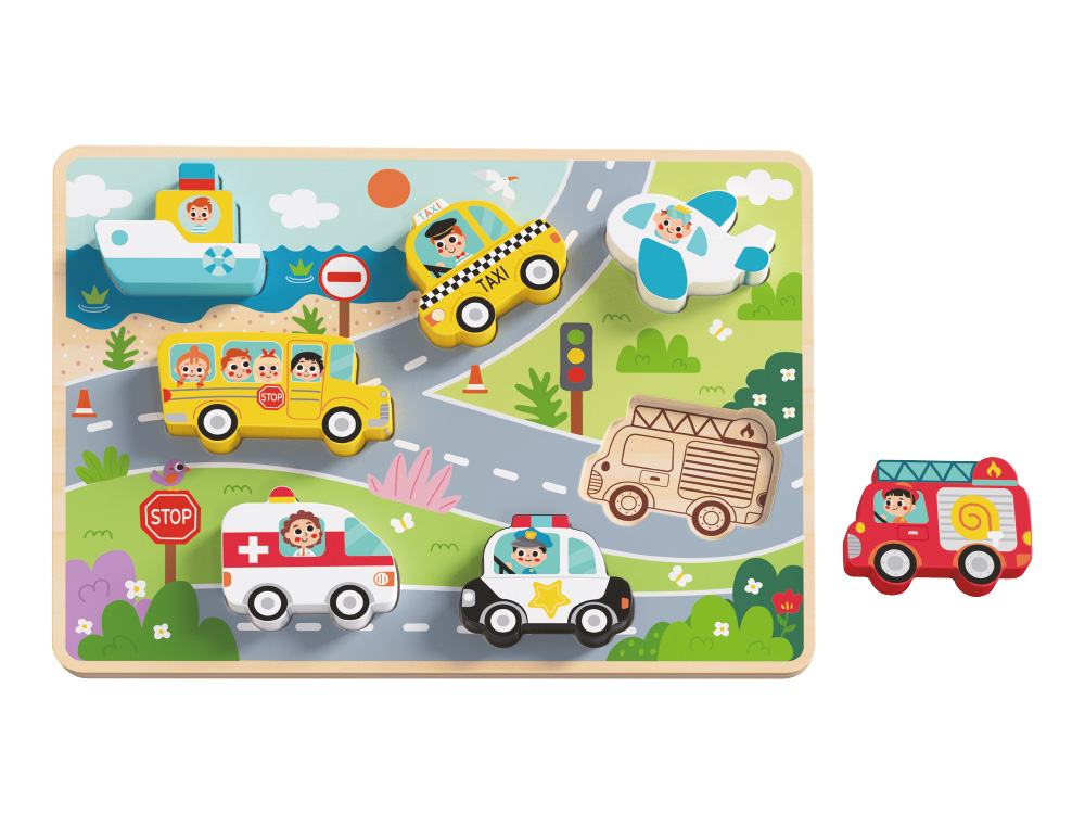 PUZLE INFANTIL IMAGINOVO MADERA 3D VEHICULOS +12 MESES 8 PIEZAS 29,5X22X1,7CM