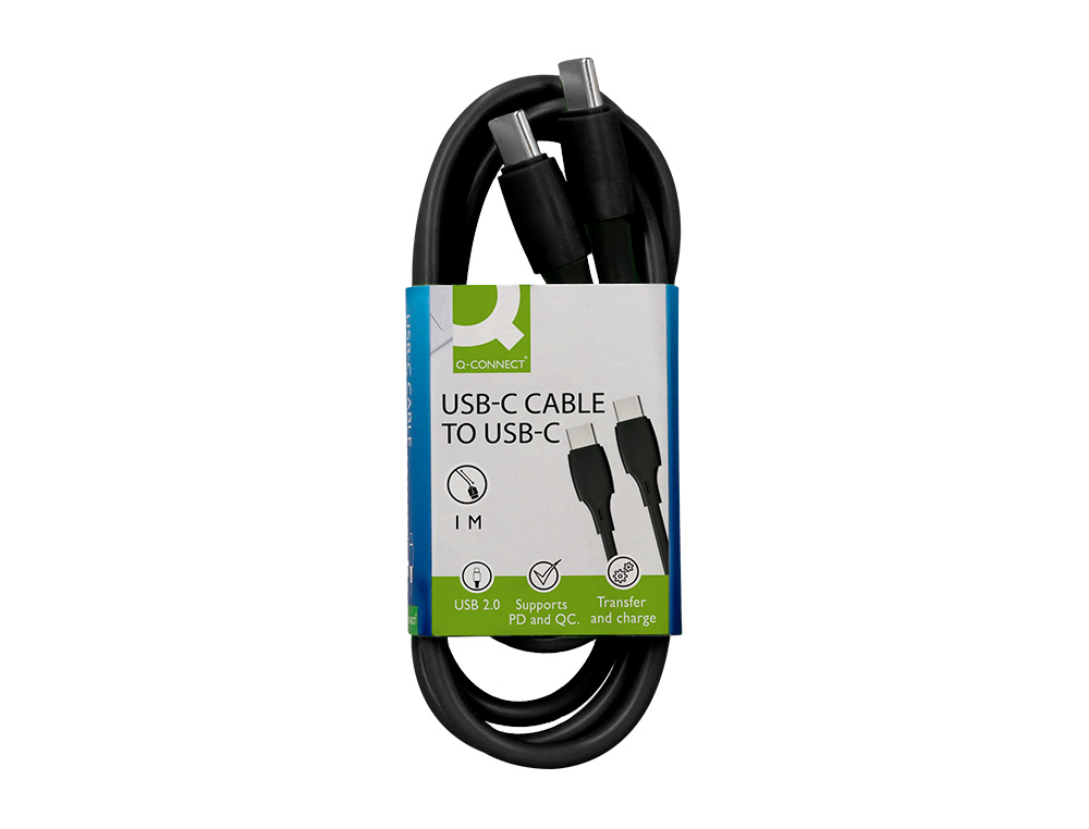 CABLE USB-C A USB-C Q-CONNECT PVC LONGITUD 1M NEGRO