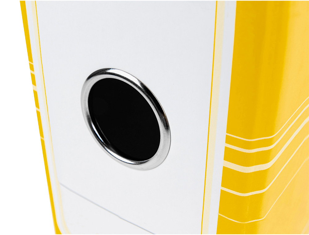 ARCHIVADOR DE PALANCA LIDERPAPEL A4 FILING SYSTEM FORRADO SIN RADO LOMO 80MM AMARILLO CON CAJA Y COMPRESOR METAL