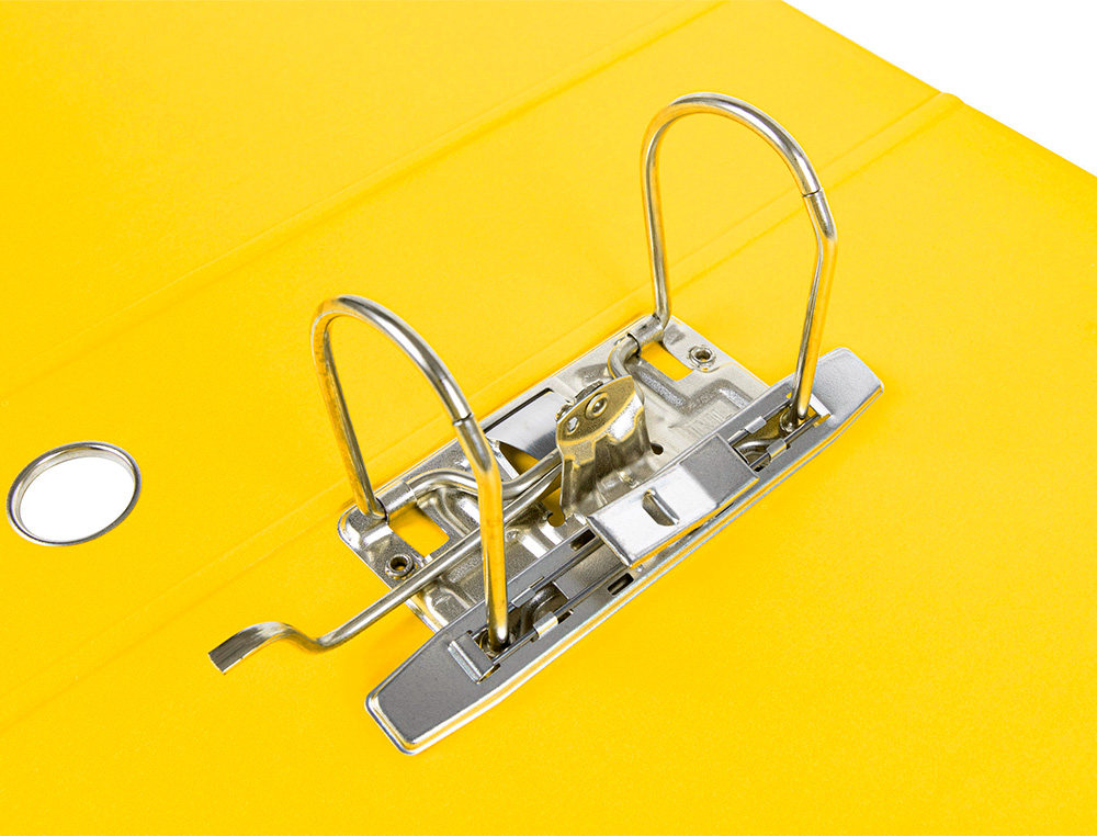 ARCHIVADOR DE PALANCA LIDERPAPEL A4 FILING SYSTEM FORRADO SIN RADO LOMO 80MM AMARILLO CON CAJA Y COMPRESOR METAL