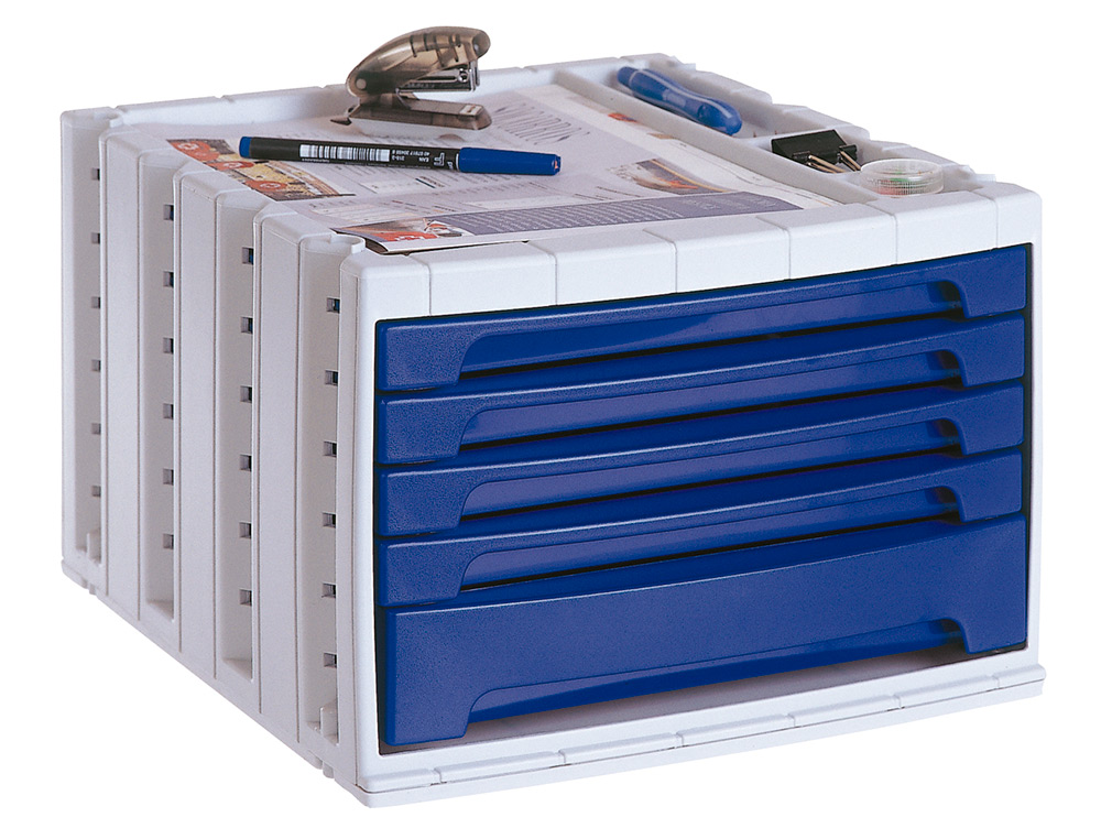 FICHERO CAJONES DE SOBREMESA ARCHIVO 2000 305X370X215 MM BANDEJA ORGANIZADORA SUPERIOR 5 CAJONES AZUL OPACO