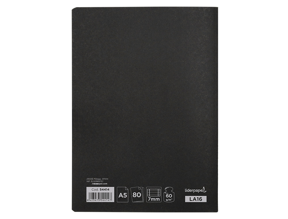 LIBRETA LIDERPAPEL TAPA NEGRA A5 80 HOJAS 60GR HORIZONTAL CON DOBLE MARGEN