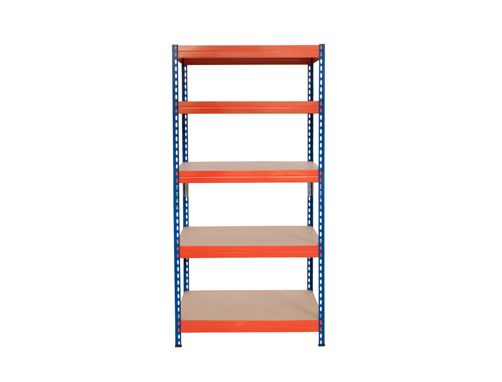 ESTANTERIA METALICA AR STORAGE 192X90X45 CM 5 ESTANTES 220KG POR ESTANTE BANDEJAS DE MADERASIN TORNILLOS AZUL NARANJA