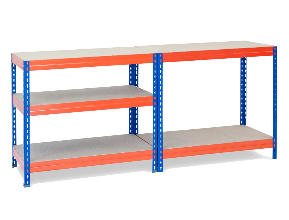 ESTANTERIA METALICA AR STORAGE 192X90X45 CM 5 ESTANTES 220KG POR ESTANTE BANDEJAS DE MADERASIN TORNILLOS AZUL NARANJA