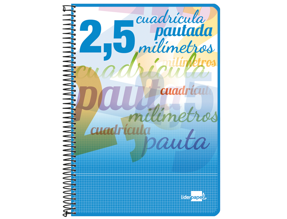 CUADERNO ESPIRAL LIDERPAPEL CUARTO PAUTAGUIA TAPA BLANDA 40H 75GR CUADRO PAUTADO 2,5MM CON MARGEN COLORES SURTIDOS