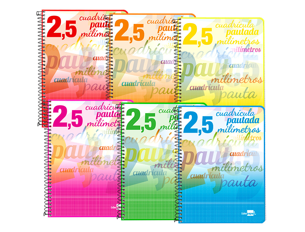 CUADERNO ESPIRAL LIDERPAPEL CUARTO PAUTAGUIA TAPA BLANDA 40H 75GR CUADRO PAUTADO 2,5MM CON MARGEN COLORES SURTIDOS
