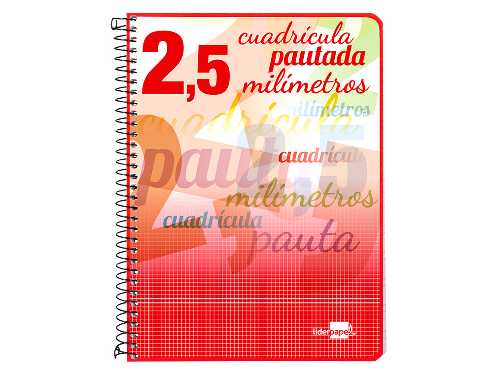 CUADERNO ESPIRAL LIDERPAPEL CUARTO PAUTAGUIA TAPA BLANDA 40H 75GR CUADRO PAUTADO 2,5MM CON MARGEN COLORES SURTIDOS