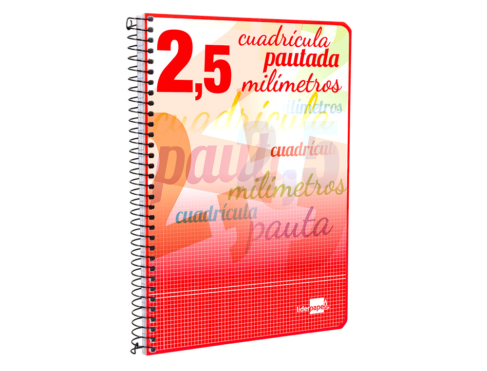 CUADERNO ESPIRAL LIDERPAPEL CUARTO PAUTAGUIA TAPA BLANDA 40H 75GR CUADRO PAUTADO 2,5MM CON MARGEN COLORES SURTIDOS