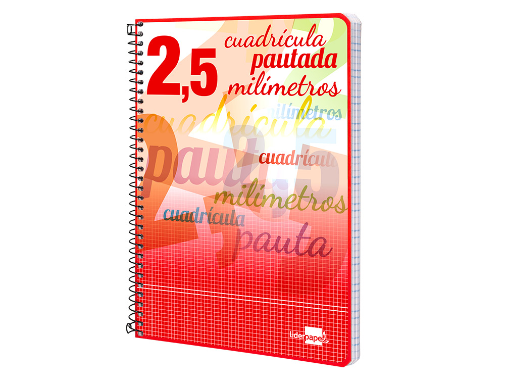 CUADERNO ESPIRAL LIDERPAPEL CUARTO PAUTAGUIA TAPA BLANDA 40H 75GR CUADRO PAUTADO 2,5MM CON MARGEN COLORES SURTIDOS