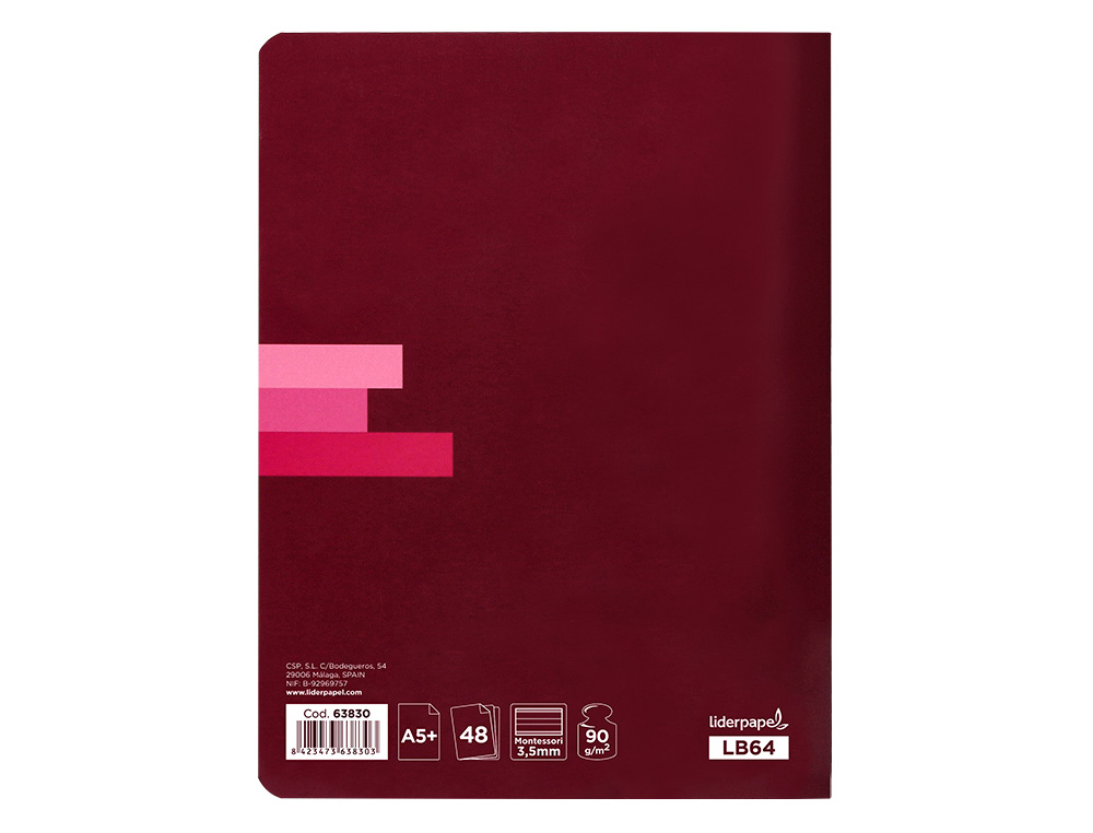 LIBRETA LIDERPAPEL SCRIPTUS A5 PLUS 48 HOJAS 90GR RAYADO MONTESSORI 3,5MM CON MARGEN COLORES SURTIDOS