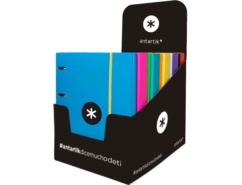 CARPETA CON RECAMBIO ANTARTIK A4 CUADRO 5MM FORRADA 4 ANILLAS 25MM REDONDAS COLORES SURTIDOS