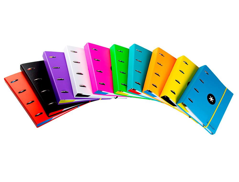 CARPETA CON RECAMBIO ANTARTIK A4 CUADRO 5MM FORRADA 4 ANILLAS 25MM REDONDAS COLORES SURTIDOS