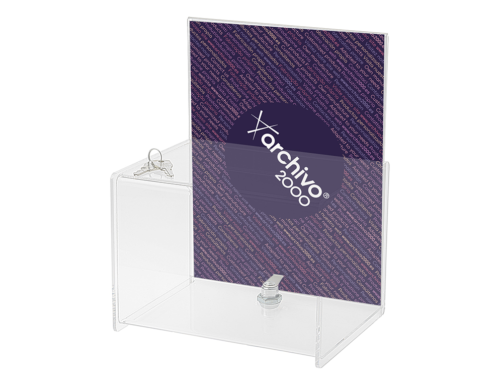BUZON DE SUGERENCIAS ARCHIVO 2000 CON CERRADURA Y 2 LLAVES POLIESTIRENO TRANSPARENTE 170X220X285 MM