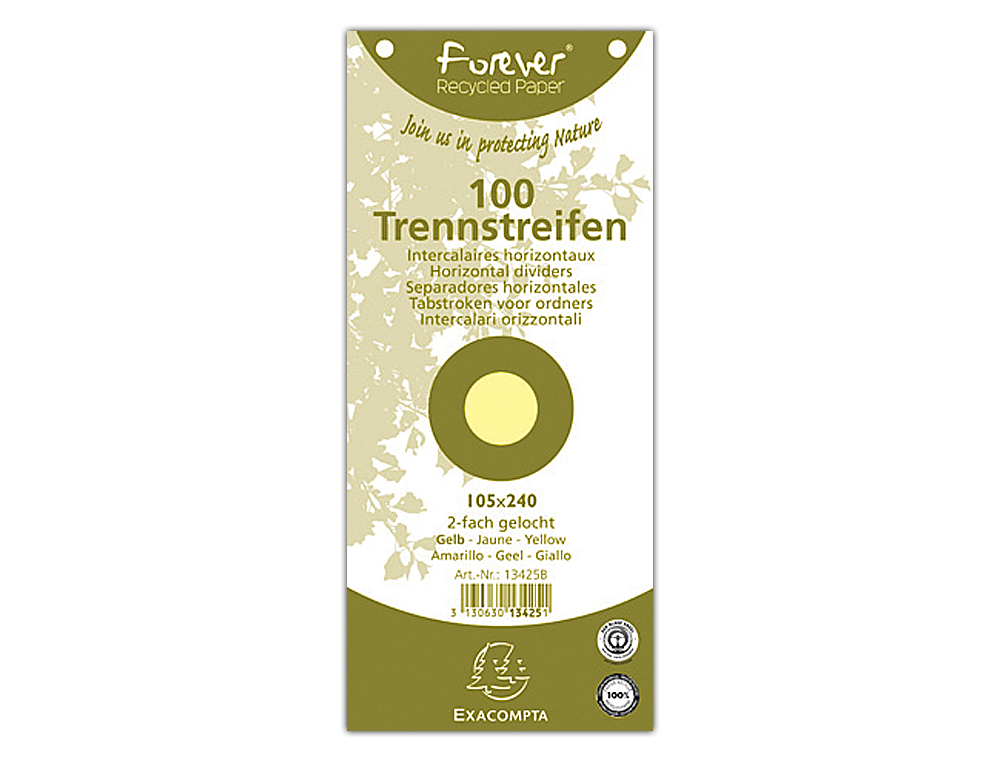 SEPARADOR EXACOMPTA CARTULINA RECICLADA JUEGO DE 100 SEPARADORES 105X240 CON TALADROS COLORES SURTIDOS