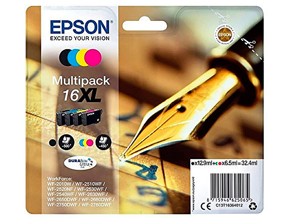 INK-JET EPSON 16XL MULTIPACK WORKFORCE WF-2010W WF-2510WF WF-2520NF WF-2530WF WF-2540WF NEGRO AMARILLO CIAN Y MAGENTA