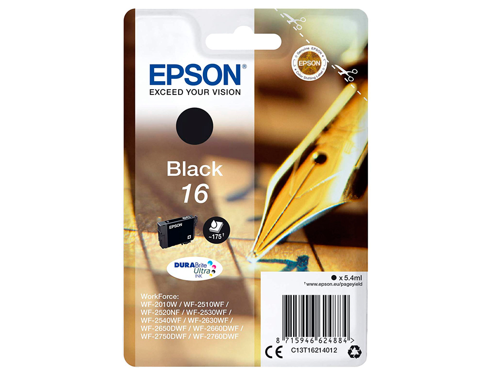 INK-JET EPSON 16 WF2010W WF2510WF WF2520NF WF2530WF WF2540WF NEGRO 175 PAG