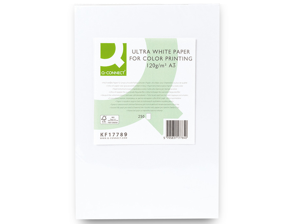 PAPEL FOTOCOPIADORA Q-CONNECT ULTRA WHITE DIN A3 120 GRAMOS PAQUETE DE 250 HOJAS
