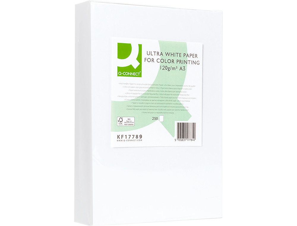 PAPEL FOTOCOPIADORA Q-CONNECT ULTRA WHITE DIN A3 120 GRAMOS PAQUETE DE 250 HOJAS