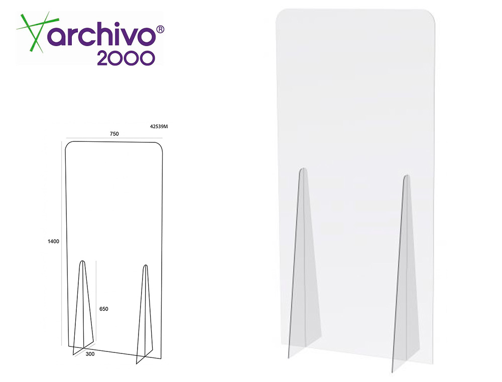 PANTALLA DE PROTECCION ARCHIVO 2000 DE PIE METACRILATO TRANSPARENTE 750X1400 MM