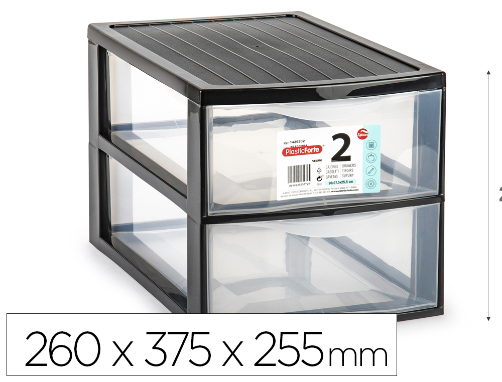 CAJONERA PLASTIFORTE EBRO 2 CAJONES COLOR NEGRO 260X375X255 MM